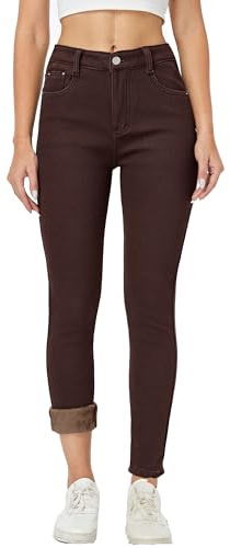 heipeiwa Jeans Invernali da Donna Spessi Pantaloni Skinny Foderati in Pile Slim Stretch Caldo Jeggings, Brown 01, L