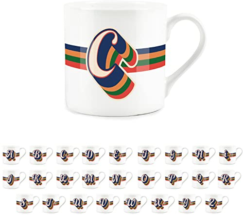 Purely Home Retro Alphabet Letter C Mug - Bone China White Coffee Tea Present Personalised Initial Gift