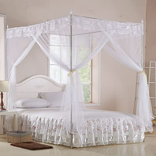 KIMISS Bettvorhang Betthimmel Weiß Polyester Luxus Prinzessin DREI Seitenöffnungen Bettvorhang Baldachin Netting Moskitonetz Bettwäsche (L) (120 * 200 * 200)
