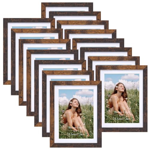 Vasemouh brauner Bilderrahmen 15er-Set, für 13x18 Bilder mit Passepartout oder für Bilder 15x20 ohne Passepartout, Wand- und Tischaufstellung