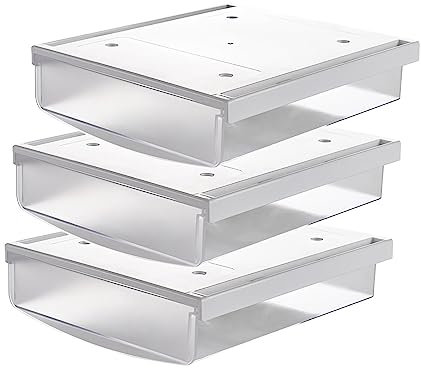 TUKA 3X 3,5L Unterschreibtisch-Schubladen 24x21x8cm, Selbstklebende Schubladen, Versteckte Unterbauschublade Aufbewahrungsbox unter Schreibtisch, Utensilien Stiftebox Matte Transparent 3er TKD8606