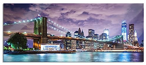 Pixxprint Glasbild Panorama, Wandbild aus Echtglas, Skyline New York, 120x50 cm, inkl. Aufhängung und Abstandshalter