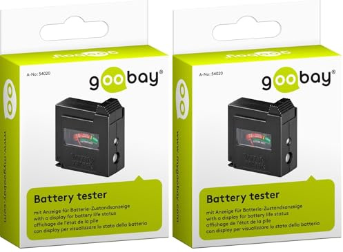 Goobay 54020 Tester affidabile per batterie/indicatore di capacità per batterie/per AAA, AA, C, D, 9 V, N e pile a bottone/funzione senza fonte di alimentazione/nero, Confezione da 2
