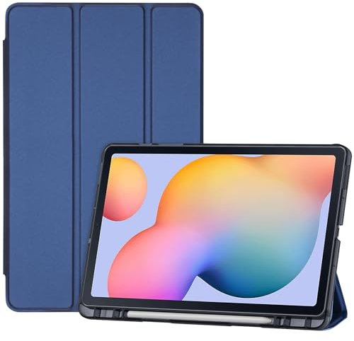 ProCase Case for Galaxy Tab S6 Lite 10.4 2024 2022 2020(SM-P620/P625/P613/P619/P615/P610), Trifold Stand Folio Soft TPU Translucent Back Cover with S Pen Holder Support Auto Wake/Sleep -Navy