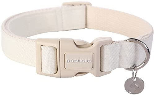 DOGWONG Cotton Hemp Dog Collar, Heavy-Duty White Collar for Small Dogs, S (25.5cm-40.6cm)