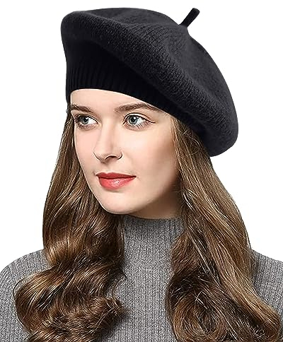 Yutdeng Strick Barrett Mütze Damen Französischen Beret Mode Baskenmütze Vintage Basken Hüte Gestrickt Beanie Weich Franzosen Wintermütze Warm Schirmmütze Herbst Winter Elegant,Schwarz,One Size