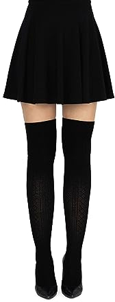 looksy Calze alte da donna sopra il ginocchio spessa coscia calzini alti a fantasia casuale sexy stile a maglia cosplay calze da donna caldi stivali lunghi morbidi ragazze parigina, schwarz, Taglia