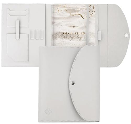 Lebenskompass Buchhülle A4 im edlen Design von Weiß - Buchtasche & Book Sleeve Bag aus veganem Leder (PU) Für Kalender DIN A4 & als Geschenk für Buchliebhaber