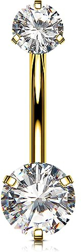 OUFER Body Piercing Bauchnabelpiercing Internally Titanium Nabelpiercing 10/12/14/16mm Belly Bars 14G Extra Long Navel Piercing Jewellery Gold Navel Bars Belly Piercing Jewellery