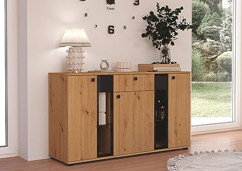 Kommode Salsa 2 Lamellenoptik Anbauwand Wohnwand Sideboard MDF Eiche Artisan