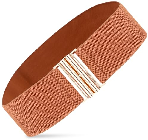 Andibro Breiter elastischer Gürtel für Damen,Stretch Taillengürtel Damenkleid Schnallengürtel Vintage Cinch Gürtel verstellbarer Bund(Braun)
