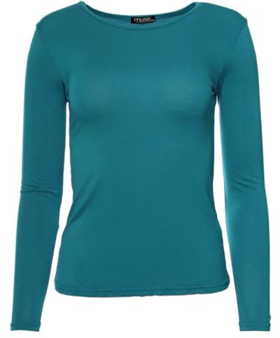 Easy Young Fashion - Damen Basic Rundhals Shirt - Langarm Unterziehshirt - Skinny Fit 1093 - Petrol L