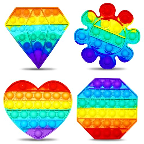 Steemjoey 4PCS Push It and Pop Bubble, Sensorisches Fidget Spielzeug, Diamant Herz Blume Achteck Stressabbau Spielzeug, Erwachsene und Kinder zu entlasten Angst und Autismus