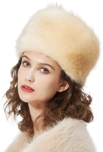 BEAUTELICATE Kunstpelz Mütze Damen Pelzmütze Winter Cossack Russische Mütze Kuschelig Fellmütze Warm für Reise Skifahren Reise Skifahren (Champagner, Einheitsgröße)