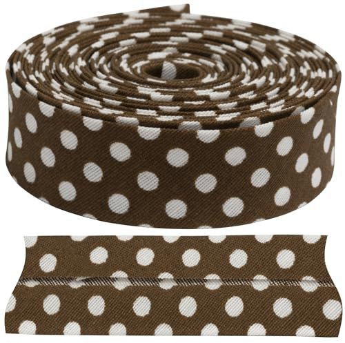 AERZETIX - C73166 - Dekoratives Schrägband 4.5 meter x 20 mm - aus 35% polyester und 65% baumwolle - braune farbe mit weißen punkten