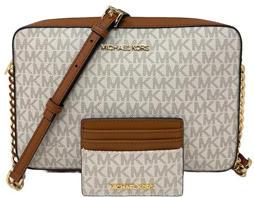 Michael Kors Jet Set Große Umhängetasche mit aufgedrucktem Logo und passendem großem Logo-Kartenetui (Vanilla), Vanille
