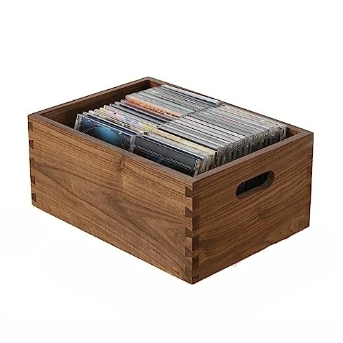 Scaffale per registrazioni/supporto per dischi in vinile, porta CD in legno, organizer per dischi in noce nero, scatola per dischi Lp, custodia per dischi in vinile DVD/CD (dimensioni: M)