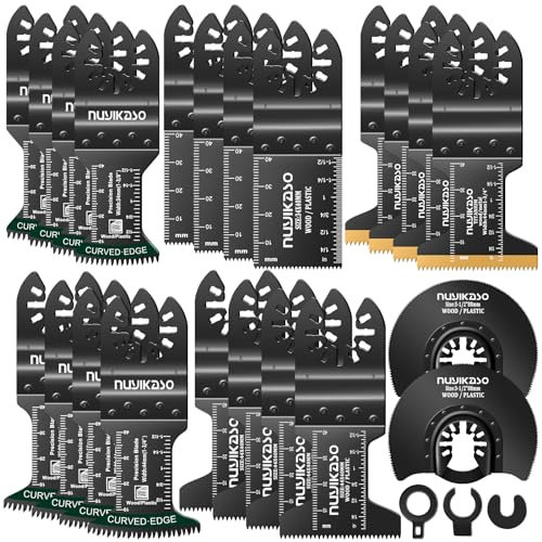 25pcs Multi Tool Blade Set for Wood Metal Screws Plastic Extra Broad Arc Edge Oscillating Saw Blades Titanium Multitool Accessories Quick Release Compatible with Bosch Fein Ryobi Dremel Makita