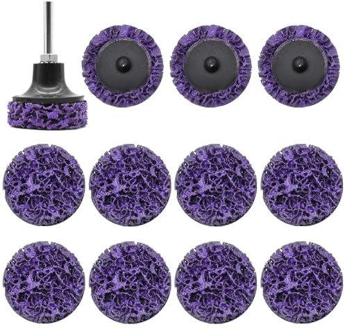 YDHfdc 12 Piezas Disco Abrasivo 50mm Disco CSD Discos Limpieza Disco de Lijado Grueso con 1 Soporte para Tratamiento de Superficies o Eliminación de Barniz (Púrpura)