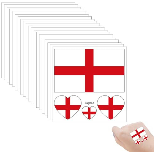 Hagmoo 20pcs Flag Tattoos Stickers,Face & Body Tattoo Sticker,Temporary Face Body Tattoo Sticker for Football World Cup, Rugby Country Flag, St Georges Day (England)