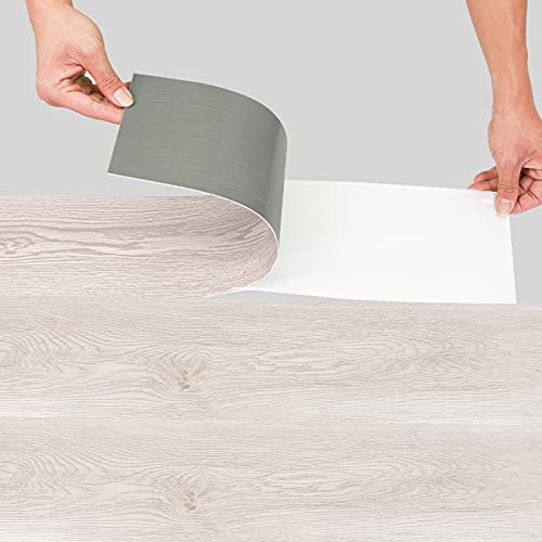 Vkechh PVC Bodenbelag Vinylboden, Selbstklebend Fliesen Verschleißfest,Wasserfest,Rutschfest, Dicke 1,5 mm, PVC Laminat Dielen Natural Oak effekt,PVC-Fliesen 14 Fliesen ca.2 m² (White Oak)