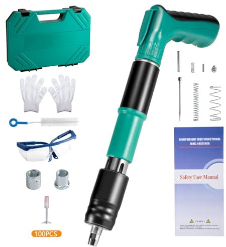 Yogayet Herramienta de pistola de clavos de acero, mini clavo de hormigón con potencia ajustable, incluye 100 clavos para fijar paredes, techos y proyectos de trabajo de madera, ideal para bricolaje