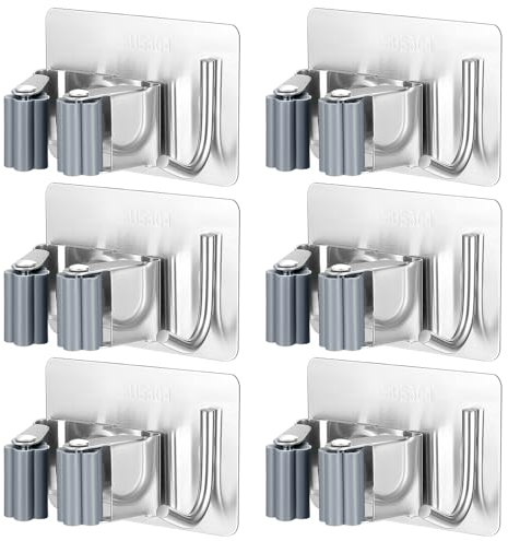 6 STK Besenhalterung Wand, Gartengerätehalter Wandhalterung, Gartengeräte Halterung, 304 Edelstahl Selbstklebend Besenhalter Organizer Gerätehaken für Gartengeräte Aufhängung Zuhause Garten Küche