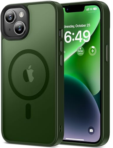 HOOMIL Starke Magnetische Hülle für iPhone 14, Kompatibel mit MagSafe, Militärschutz, Stoßfest, Kratzfest, Transluzent Matt Case Schutzhülle - Grün