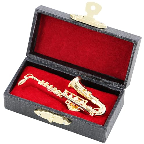 EASTROCK Anstecknadel für Altsaxophon, 6,6 cm, vergoldet, Miniatur-Instrumenten-Brosche -mit schwarzem Lederetui, Saxophon-Geschenke
