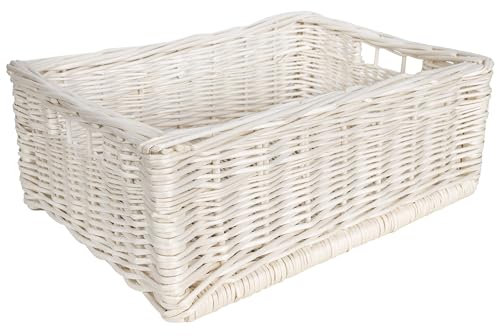 Creative Home Weidenkorb Weiß Aufbewahrungskorb 40 x 30 x 16 cm | Handgeflochten, Haltbar | Korb Geflochten Naturkorb mit Griffen Aufbewahrung | Für Regal, Spielzeug, Werkzeuge, Bad Korb