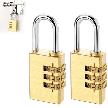 Lot de 2 Cadenas à Code 3 Chiffres - Serrure de Sécurité en Laiton pour Casiers, Clôtures, Valises - Cadenas Compact Jaune