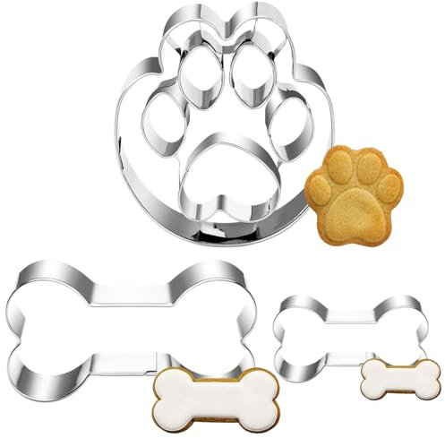 Cortadores Galletas Hueso, Cortadores de Galletas Pata, 3 Piezas Acero Inoxidable con Estampado de Pata Perro, Cortadores De Galletas Regalos para Galletas Golosinas Perros Repostería Manualidades