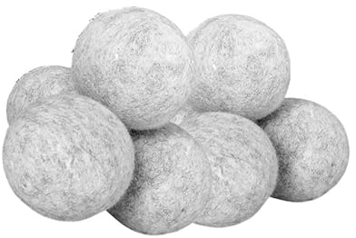 Wisafory Lot de 6 boules de séchage en laine - Boules de feutre - Pour doudoune - Pour sèche-linge - Réutilisables - Naturelles - Pour sèche-linge - Gris clair - 7 cm