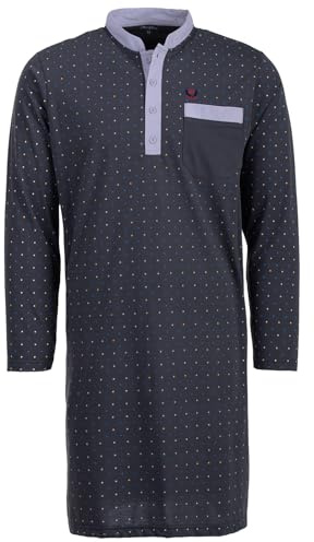 Henry Terre Nachthemd Herren Langarm Punkte Brusttasche Schlafshirt Größe M-3XL, Farbe:anthrazit, Größe:L