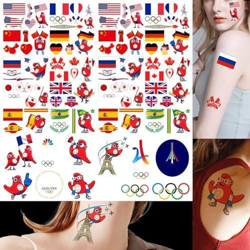 Drapeau tatouage temporaire, 110 pièces États - Unis France Chine Allemagne Russie Canada Japon Royaume - Uni Espagne Brésil drapeau faux visage tatouage du corps, spécial pour les Jeux