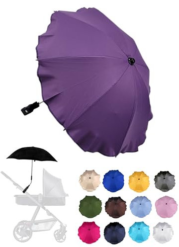 BambiniWelt by Rafael K. Sonnenschutz universal [Sonnenschirm für Kinderwagen] Buggy UV Schutz 50+ mit Universalhalterung biegsamer Schirm für Rund- und Ovalrohre verstellbar (lila)