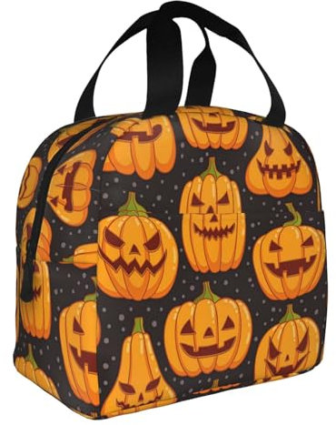 GaxfjRu Bolsa de almuerzo con diseño de calabaza de Halloween con puntadas superiores, bolsa de almuerzo aislada y versátil, adecuada para lonchera Bento