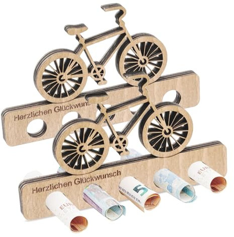 PXBSNB 2 Stück Fahrrad Geschenk, Geldgeschenke Geburtstag Holz, Originelle Spardose Fahrrad, Geldgeschenk für Radfahrer, Deko Geldgeschenk Geburtstag für Frauen und Männer Freunde Familie Liebhaber