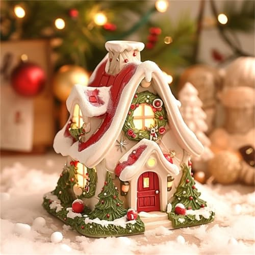 Weihnachtshäuser Räucherhäuschen, Stück Wichteltür Zubehör Weihnachten Komplettset, Weihnachtsdeko Häuser Räucherhaus. Backset, Zaun, Briefumschläge, Harz Mikrolandschaft Desktop Dekoration (2PCS)