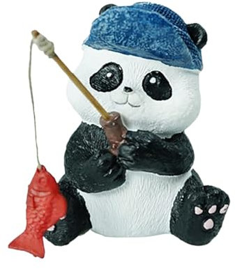 Statue Decor, Figurines Decoration, Funny Fishing Panda, Resin Panda Statues, Collectible Funny Fishing Panda Statue for Decor Resin Panda Figurine for Aquarium Landscaping