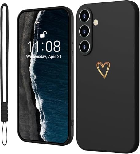 Mitetabo für Samsung Galaxy S24 Hülle Silikon Handyhülle Samsung Galaxy S24 mit Gold Liebesherz, Dünn Gold Love Schutzhülle Slim Kratzfeste Rundumschutz Case für Samsung S24 5G Schwarz