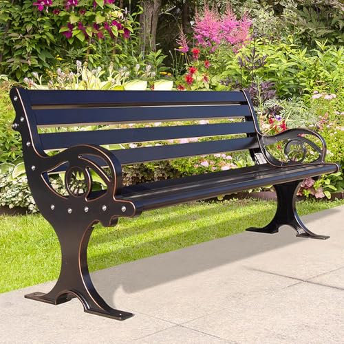 JXYQZD Aluminium Gartenbank, 150 cm/180 cm Lange Wetterfeste Terrassenbank Aus Metall für 3 Personen, Gartenbank mit Armlehnen und Rückenlehne, für Garten, Veranda, Hof(180x58x74cm)