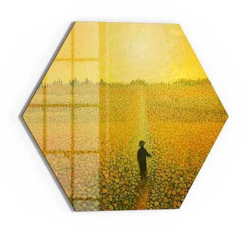 DEQOART Glas-Magnettafel | Sechseck 40x34,5 cm cm groß | Motiv Goldener Pfad ins Licht | Memo-Board aus Glas | Magnetboard inkl. Magnete, Stift & Tuch für Küche & Büro | Tafel beschreibbar