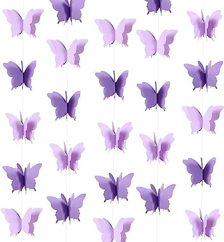 Lila Schmetterling Hängende Girlande 3D Papier Bunting Banner Party Dekorationen Hochzeit Baby Dusche Home Decor Lila 2-Pack, 55 Zoll lang Jeder