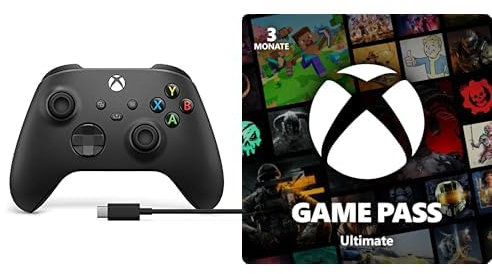 Xbox Wireless Controller - USB C Cable + Game Pass Ultimate | 3 Monate Mitgliedschaft