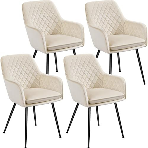 Yaheetech Dining Chairs Set of 4 Kitchen Upholstered Velvet Chairs with Metal Legs for Dining Room Living Room Lounge, Beige