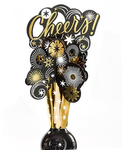 UK Greetings | Bottle Topper | Wine/Champagne Stoppers | Birthdays/Thank You Teacher/Weddings | Gold Foil Cheers Design | 24x15cm