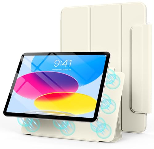 SZPSGC Magnetisch Hülle für iPad (A16) 11./10. Gen (2025/2022), Creme Weiße | Magnetisch Befestigung, Trifold Ständer, Leichter Schutz, Auto Ruhen/Wecken, PU-Leder Cover