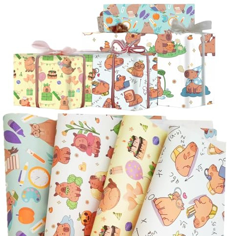 8 Blatt Capybara Geschenkpapier Set, Lustig Capybara Deko Geburtstag mit Süßen Wasserschwein Motiven, Geschenkpapier Kinder für Geburtstagsfeier, 50x70cm