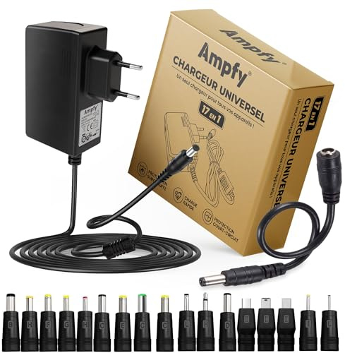 Adaptateur Secteur Bloc Alimentation Chargeur 12V 4A (4000 mA Max) | 17 CONNECTEURS + CONVERTISSEUR DE POLARITÉ | Universelle APPAREILS ÉLECTRONIQUES Jouet ÉCRAN ROUTEUR CAMÉRA ETC... (12V 4A)